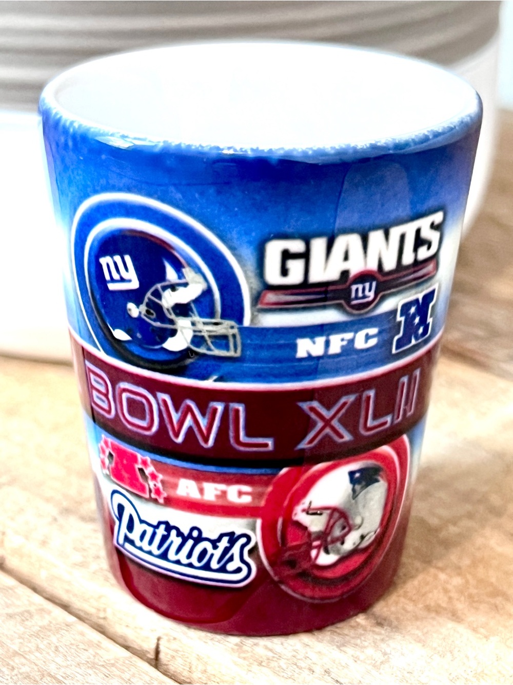 Super Bowl XLII 2008 NY Giants vs Patriots Ceramic Shot Glass